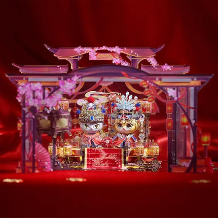 MU 3D Metal Puzzle for Adult Cat Couple,Chinese Bridal and Bride Figure Model Kits Brain Teaser Love Wedding Gift Home Decor