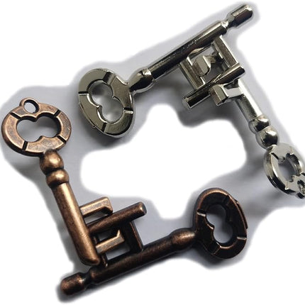 Brain Teaser 3D Unlock Interlocking Metal Hole Lock Puzzle - Adult Educational IQ Toy (Gold Silver Key)