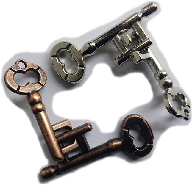 Brain Teaser 3D Unlock Interlocking Metal Hole Lock Puzzle - Adult Educational IQ Toy (Gold Silver Key)