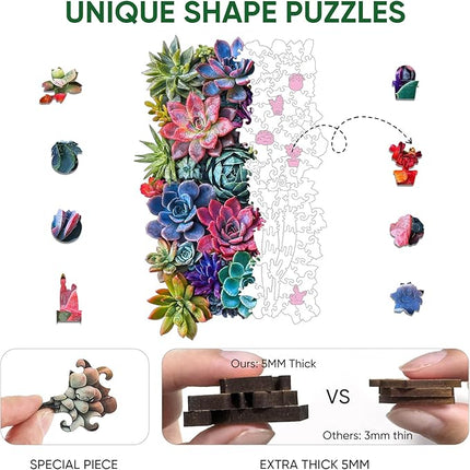 delobil Rectangular Succulent Wooden Puzzles,500 Pieces Jigsaw Puzzles 18.5'' x11.7'', Unique Design Liberty Wooden Puzzles for Adults and Kids, Family Game Gift Royal Size