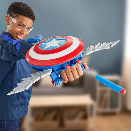Marvel Studios Captain America Brave New World NERF Skyshot Blaster, Shield Roleplay Toy, Super Hero Toys for Kids 5 and Up