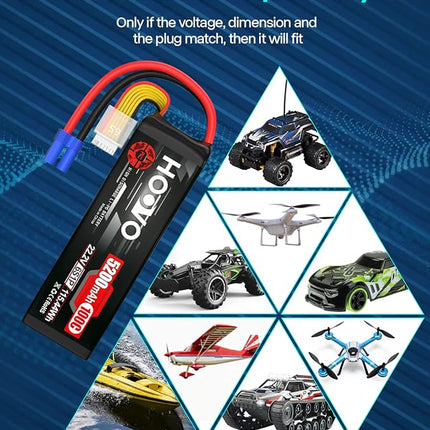 HOOVO 6S Lipo Battery 22.2V 100C 5200mAh with EC5 Connector for RC Car Truck Truggy Buggy Tank RC Airplane Helicopter Boat Car Racing Vehicle(2 Pack)