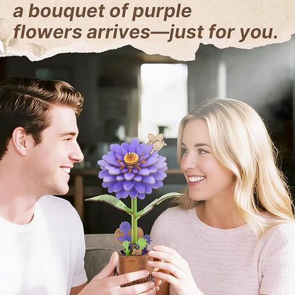 Welsky 3D Dahlia Wooden Puzzles for Adults, DIY Wooden Flower Craft Kit, Artificial Flowers Model Kit to Assemble for Adults.(6.14 * 3.9 * 8.86in 117PCS)