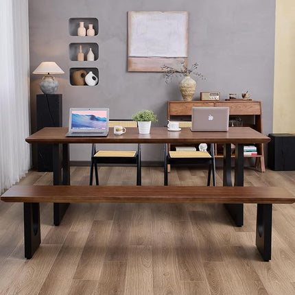 Wooden Executive Office Desk Computer Table Multi-Sized High Cost Performance Stylish Design Metal Legs Versatile Use for Office or Dining Casual Table (Walnut Color, 78.74in)