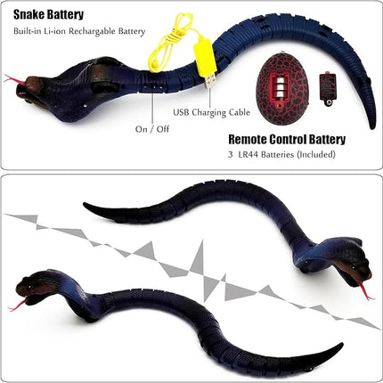 Tipmant Realistic Remote Control Snake RC Cobra Animal Toy Crawling Electric Electronic Battery Powered Honored for Kids Cat Halloween Christmas Prank Toys Birthday Gifts (Blue)