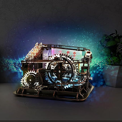 3D Wooden Puzzle Marble Run with LED Lights, Wooden Model Building Kits for Adults, Wood Mechanical Puzzle Building Set, Office Desk Decor Gift for Men Adults (312 PCS)