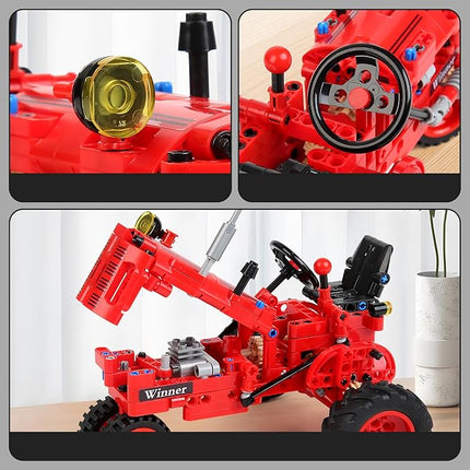 Classic 1/12 Red Tractor Building Blocks Set,Farm Tractor Building Kit Toy for Kids Ages 6+,STEM Educational Construction Kit for Kids 302 PCS with Shifting & Steering & Flip Hood Structure