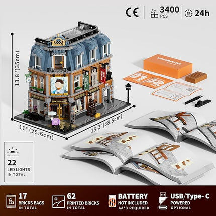 Brick Art Gallery Lighting Building Bricks Set - Town Life City Modular Collection Kit with Minifigures 3400 Pcs for Adults & Teen & Visual Art Lovers