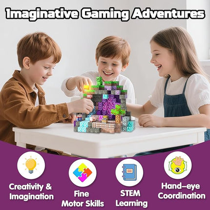 Magnetic Blocks, 150PCS Magnetic Building Blocks Light Up, Stacking Magnets for Kids, Sensory Toy for STEM Constructions Magnet Blocks for Boys Girls Age 3+, Christmas Birthday Gifts