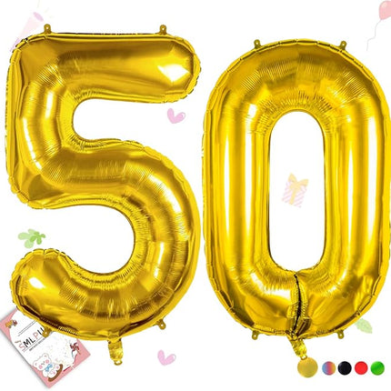 Smlpuame 40 inch Number Balloon 0-9 Gold Large Number 50 Balloons,Digital Balloons for Birthday Party Celebration Decorations Supplies, Helium Foil Number Balloons for Wedding Anniversary