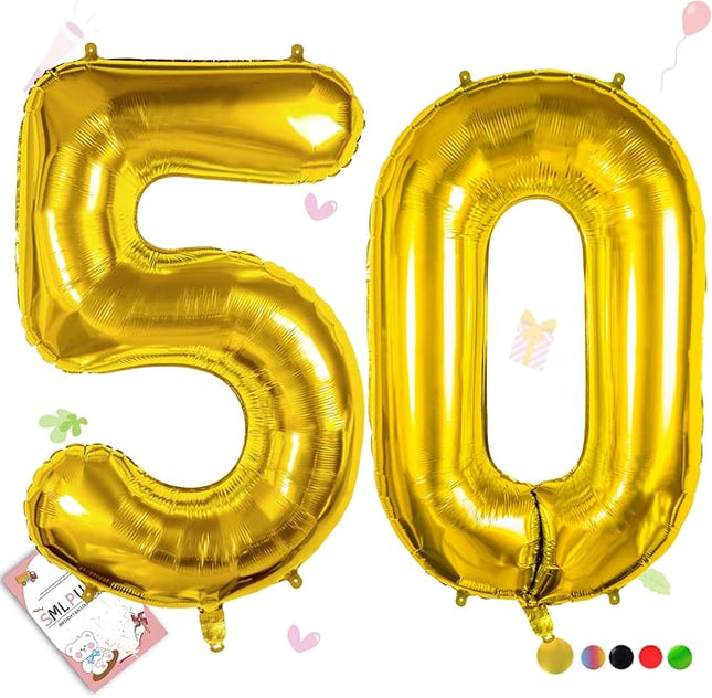 Smlpuame 40 inch Number Balloon 0-9 Gold Large Number 50 Balloons,Digital Balloons for Birthday Party Celebration Decorations Supplies, Helium Foil Number Balloons for Wedding Anniversary