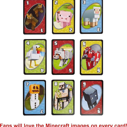 Mattel Games UNO Card Game, Gifts for Kids and Family Night, Themed to Minecraft Video Game, Travel Games, Storage Tin Box (Amazon Exclusive)