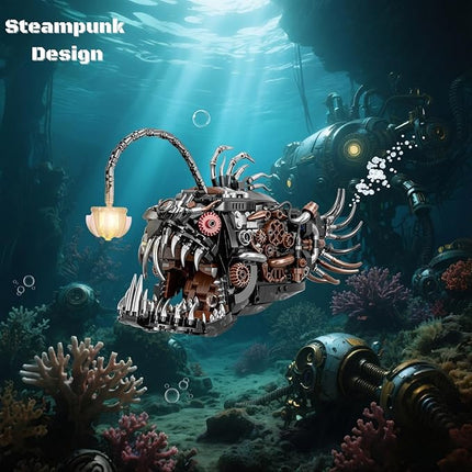 Mechanical Angler Fish Building Block Set - STEM Toys for Boys & Girls 8-14+, Deep Sea Ocean Creature Kit, Home/Office Decor with Light, Great Gift for Kids & Adults(1038+Pieces)