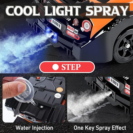 YUZ Remote Control Car RC Drift Car 1/16 Scale 4WD 18KM/H High Speed RC Car 2.4GHz with LED Lights Spray Racing Toy Car for Adults Boys Girls Kids Birthday 2Pcs Rechargeable Batteries, Red