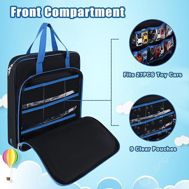 Toy Cars Carrying Case Compatible with Hot Wheels Up to 99pcs, Portable Car Toy Storage Organizer Bag for 1/64 Scale Toy Cars, Matchbox Cars, Dolls, Mini Toys, Bag Only (Blue)