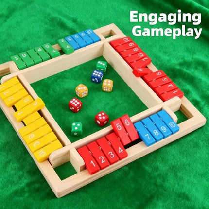 Gettoreach Funny Family Games-Shut The Box Board Game, Shut The Box Games, Wooden 4 Player, Educational Math Game for Families (1pcs-a)