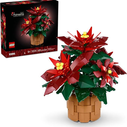 LEGO Icons Poinsettia Building Sets for Adults - Artificial Flowers for Decoration - Christmas Flowers for Table Centerpiece - 10370