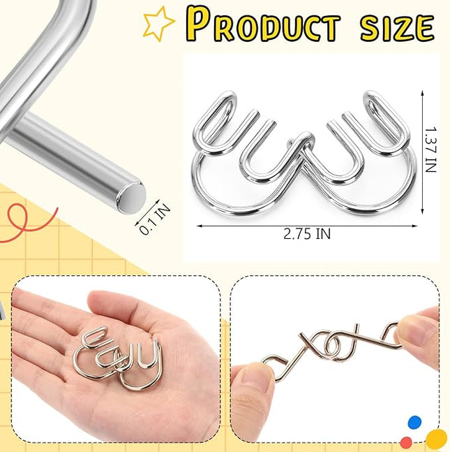 Yilloog Metal Wire Puzzle Set of 8 with Pouch, Brain Teaser Puzzles IQ Test Ring Disentanglement Unlock Interlock Game Trick Metal for Party Favor Challenge (E Style)