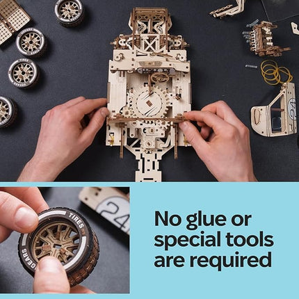 UGEARS UGT-24 Endurance Racer 3D Wooden Puzzles for Adults - DIY Model Car Kits 3D Puzzle, Mechanical Wooden Model Kits for Adults to Build, Wood Sports Car Racing Brain Teaser, Hobby Gift