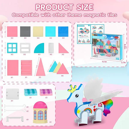 Unicorn Toys for Girls Age 4-6, Unicorn Magnetic Tiles, Movable Magnetic Tiles 3D Educational Toy, Magnetic Building Blocks for Kids, Magnetic Construction Set, Xmas Birthday Gifts for Boys and Girls