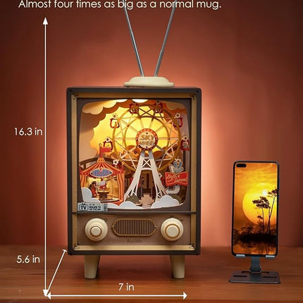 Rolife 3D Wooden Puzzles for Adults DIY Book Nook Kit 16" Ferris Wheel Music Box Model Building Set with LED Crafts for Adults Gifts for Girls Boys (Sunset Carnival)