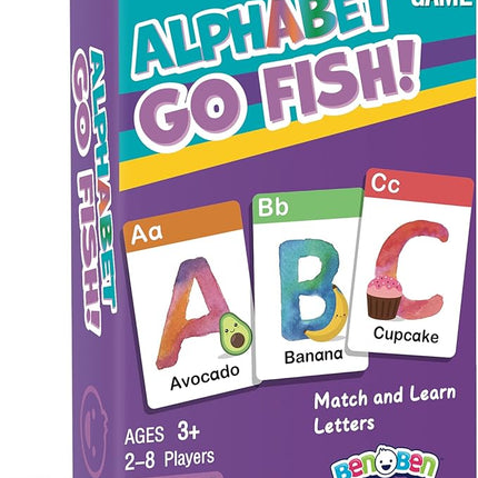 BenBen Alphabet Go Fish Card Game for Kids,104 Cards, Oversized ABC Learning Playing Cards, Memory Matching Games, 2-8 Players, Ages 3 and up, Easter Basket Stuffers, Stocking Stuffers