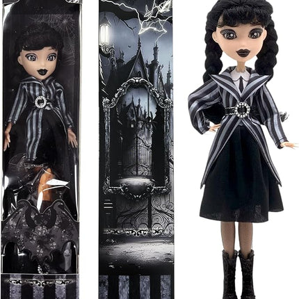 11.5'' Addams Doll with Gift Box, High Heels, Black Dress, and Hair, Perfect Christmas and Birthdays Toy Gift for Girls & Fans (2PCS)