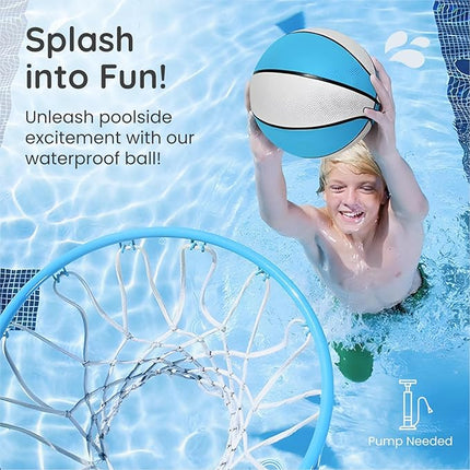 Botabee Official Size Pool Basketball - 9.4" Diameter, Size 7 Waterproof Basket Ball - Textured Grip for in-Water or Outdoor Play - Compatible with Pool Basketball Hoops - White and Blue