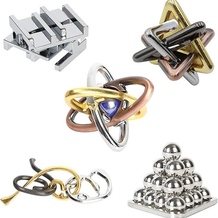 FantasyDay 5 Pcs Brain Teaser Puzzle,Metal Puzzle, Unlock Interlock IQ Test Game, Magic Trick Toy Gift for Kids and Adults