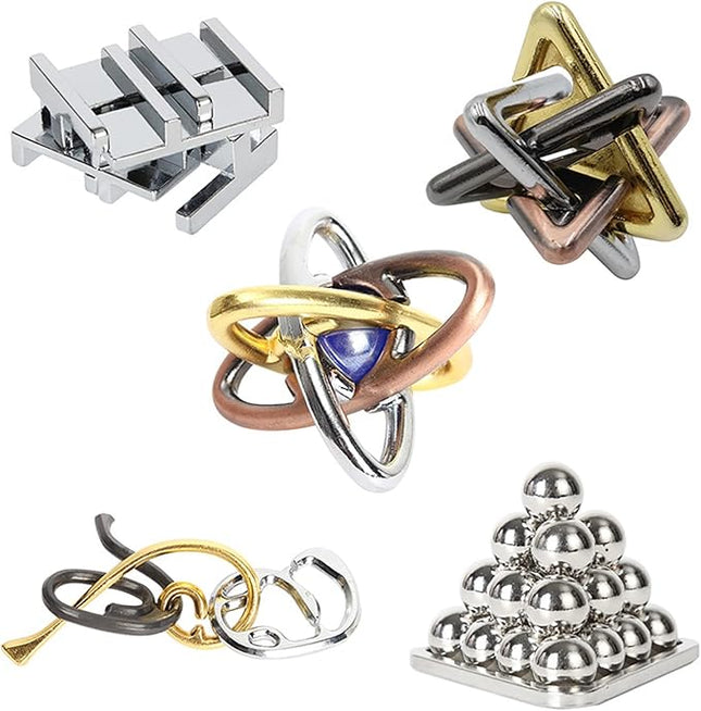 FantasyDay 5 Pcs Brain Teaser Puzzle,Metal Puzzle, Unlock Interlock IQ Test Game, Magic Trick Toy Gift for Kids and Adults