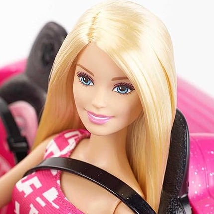 Barbie Playset with Sparkly Pink 2-Seater Toy Convertible Car Featuring Glam Details & Fashion Doll in Sundress & Sunglasses (Amazon Exclusive)