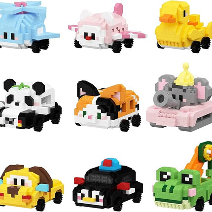 Fleet Mengmeng Mini Micro Building Blocks Set - 9 Cute Animal & Vehicle Models, Ideal Party Favor for Kids, Fun Building Blocks for Adults