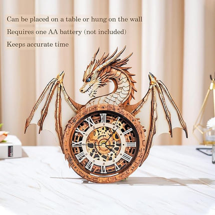3D Wooden Puzzles for Adults Dragon Clock - Model Building Kit ‌‌Wall Clock Puzzle Creative Craft Gift Home Deco for DIY Enthusiasts, Brain Teaser Building Set Birthday Gifts