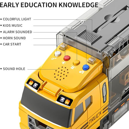 TEMI Toddler Toys for 3 4 5 6 Years Old Boys, Die-cast Construction Toys Car Carrier Vehicle Toy Set w/Play Mat, Kids Toys Truck Alloy Metal Car Toys Set for Age 3-9 Toddlers Kids Boys & Girls