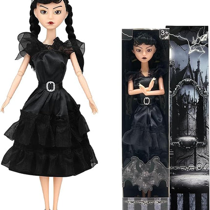 11.5'' Addams Doll with Gift Box, High Heels, Black Dress, and Hair, Perfect Christmas and Birthdays Toy Gift for Girls & Fans(A1)