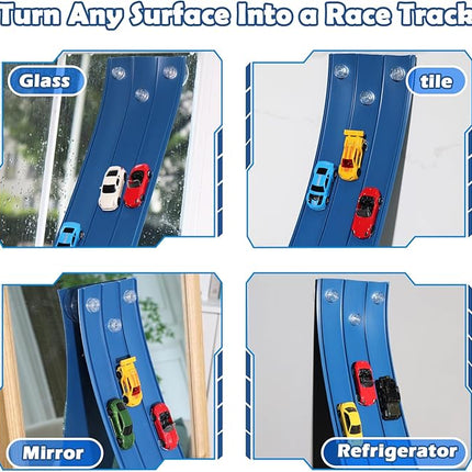 3-Lane Flexible Race Track for Kids 15ft Race Car Track Compatible with Hot Wheels, Matchbox and Diecast 1/64 Scale Cars, Flexible Car Track Race Ramp Toy with Strong Suction Cups