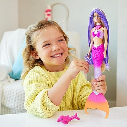 Barbie Mermaid Doll, “Malibu” with Pink Hair, Styling Accessories, Pet Dolphin and Water-Activated Color Change Feature (Amazon Exclusive)