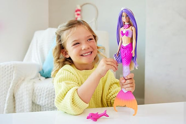 Barbie Mermaid Doll, “Malibu” with Pink Hair, Styling Accessories, Pet Dolphin and Water-Activated Color Change Feature (Amazon Exclusive)