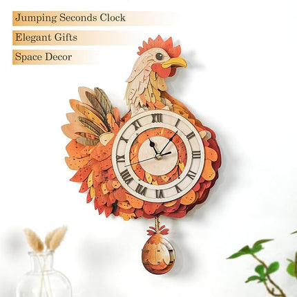 3D Wooden Puzzles for Adults Chicken Clock - Model Building Kit ‌‌Hen Clock Puzzle Creative Craft Gift Home Deco for DIY Enthusiasts, Brain Teaser Building Set Birthday Gifts