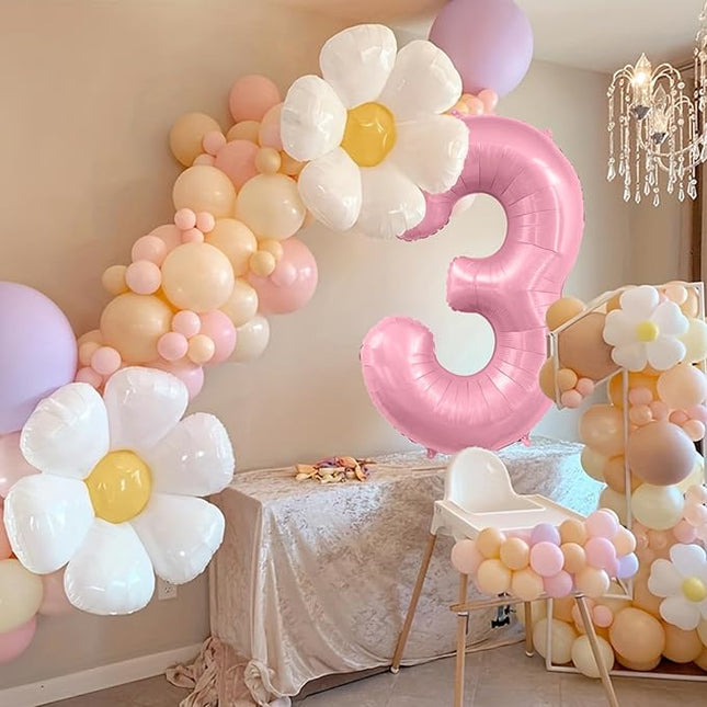 Smlpuame Pastel Pink 3 Balloons, 40 Inch Large Light Pink Foil Number Balloons 0-10, Self-Sealing 3rd Birthday Balloon for Girls Women Anniversary Baby Shower Princess Party Decorations Supplies