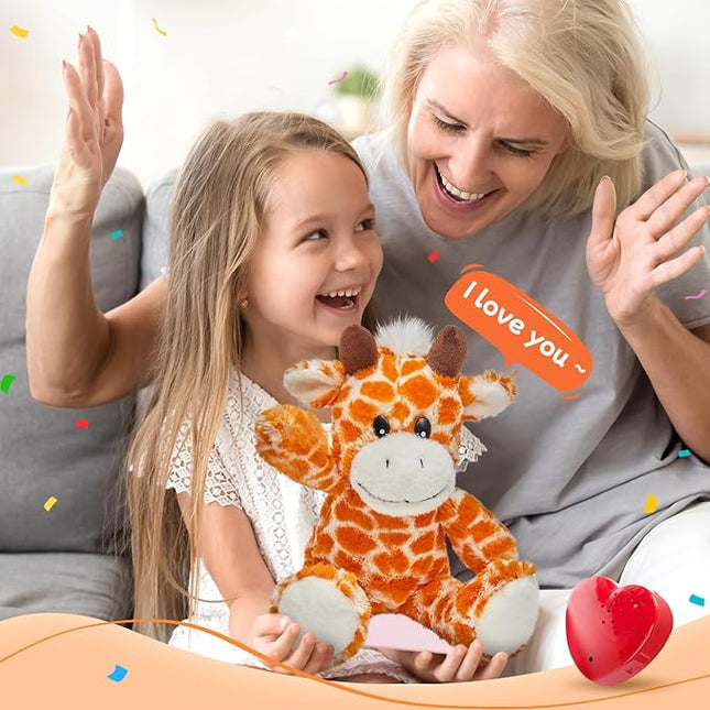 13" Recordable Giraffe Stuffed Animal,Sweet Soft Plush Toy with Voice Recorder,Giraffe with Voice Recording Heartbeat Birthday Gifts for Toddler Kids