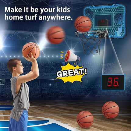 Indoor Basketball Hoop for Kids with Led Lights Mini Basketball Hoop with Remote Control Over The Door Basketball Hoops with Scoreboard Basketball Toys for 4-12 Year Old Boys Girls