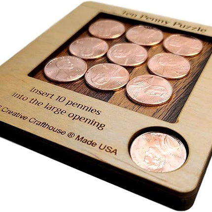 10 Penny Puzzle - Coffee Table Puzzle - Executive Toy - Wood Brain Teaser
