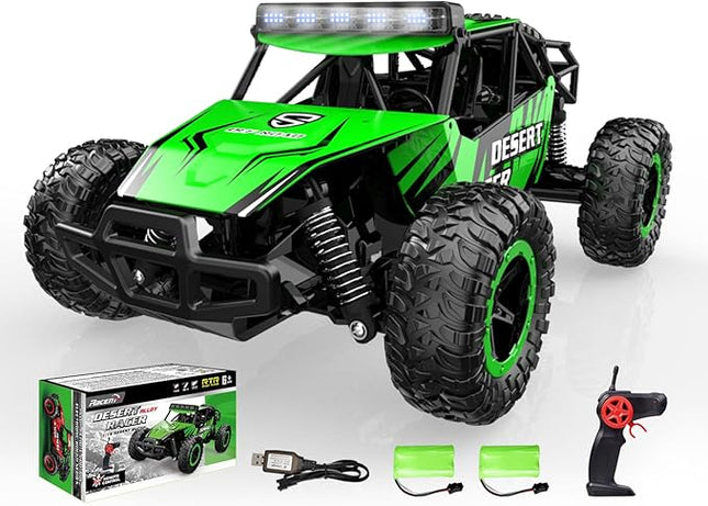 RACENT Remote Control Cars for Boys - 1:16 20kph RC Truck Off-Road Monster Truck Toy for Kids & Adults with 2 Rechargeable Batteries (Green)
