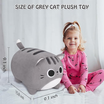 Auspicious beginning Grey Cat Stuffed Animal-15.8'' Cat Plush Toy, Cat Plushie Pillow, Kawaii Soft Plush Cat Pillow Stuffed Cat Toys, Room Decoration Chirsmas Birthday Gifts for Kids Girls Boys