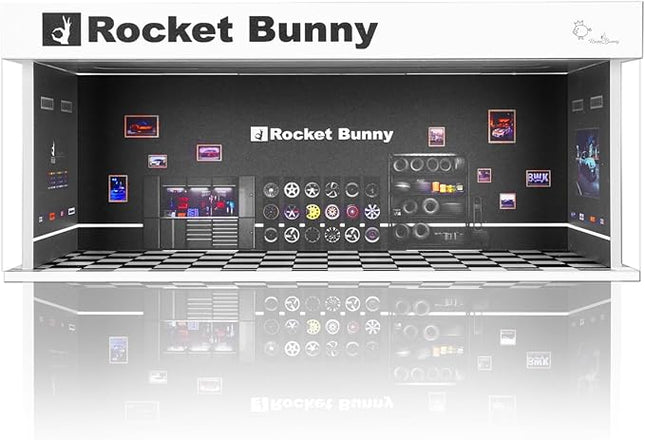 Display Case for Hot Wheels: Stackable Parking Garage for 1/64 Scale Matchbox Toy Car, FoamBoard Storage for Monster Trucks with LED Light and Acrylic Cover, 2025 Upgraded Rocket Bunny