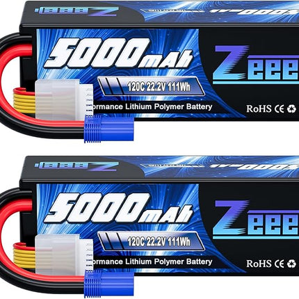 Zeee 6S Lipo Battery 5000mAh 22.2V 120C Hard Case RC Battery with EC5 Connector for RC Car Trucks Airplane Helicopter Quadcopter Boat Racing Models (2 Pack)