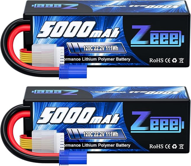 Zeee 6S Lipo Battery 5000mAh 22.2V 120C Hard Case RC Battery with EC5 Connector for RC Car Trucks Airplane Helicopter Quadcopter Boat Racing Models (2 Pack)