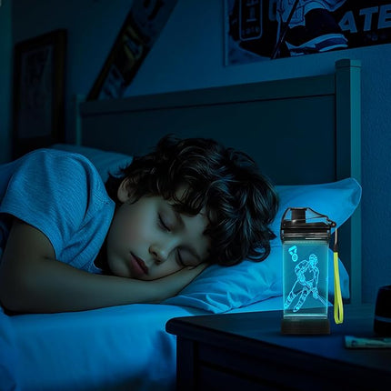 YuanDian Hockey Gifts for Boys, Light Up Water Bottle - 14 OZ Tritan BPA Free Eco-Friendly - Cool LED Sport Cups Gift for Hockey Player School Kids Girl Child Christmas Holiday