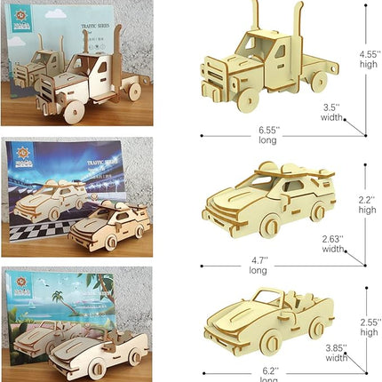 3D Wooden Puzzle - 6 Piece Set Wooden Car Brain Teaser Puzzle - DIY Assembly Car Building Model Kits - Wood STEM Toys Gifts for for Adults & Teens Birthday Gifts Christmas